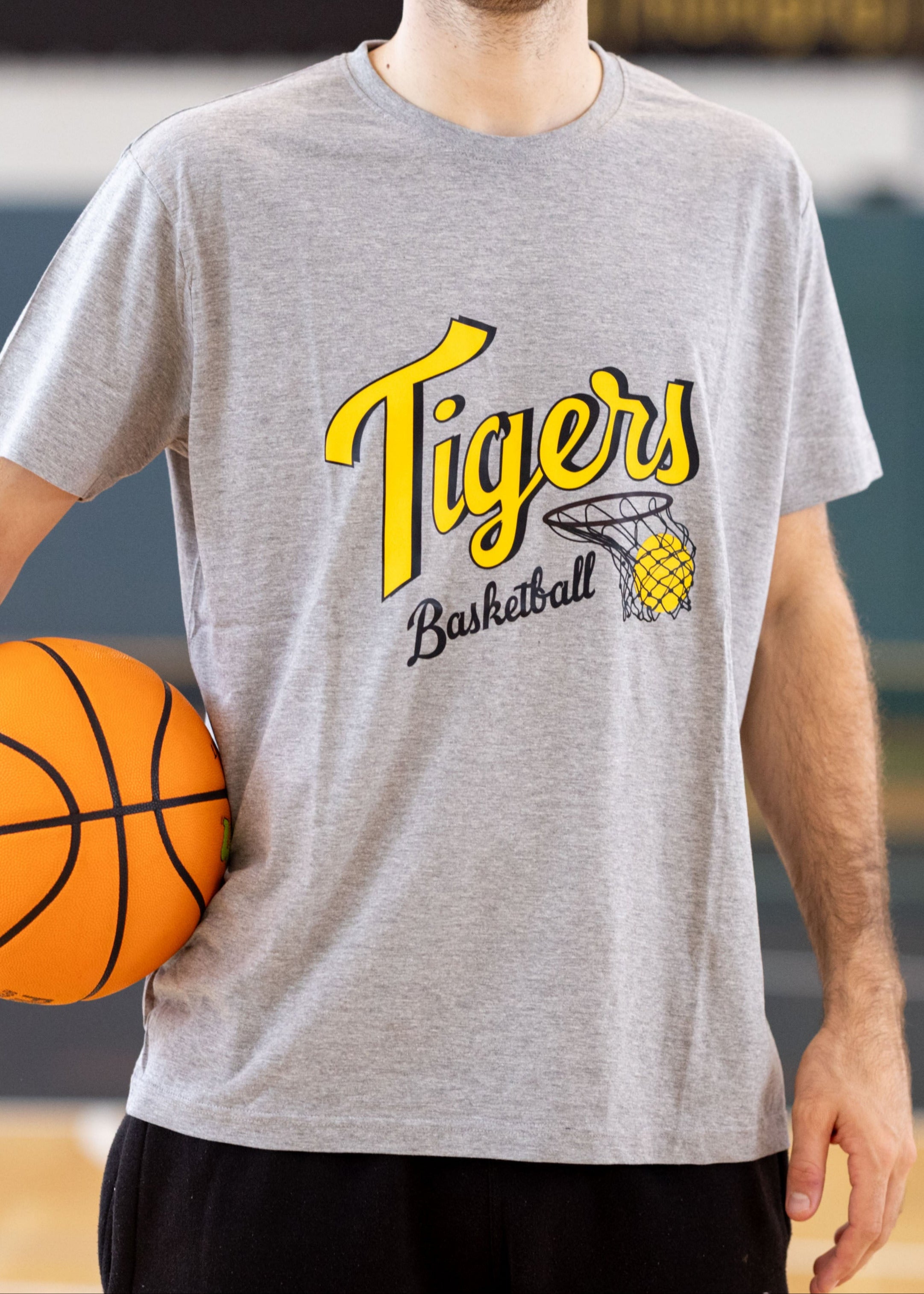 T-Shirt Tigers Basketball Kursiv Grau